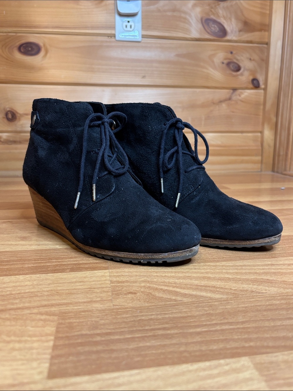 Dr. Scholl's Black Suede Lace-Up Wedge Booties